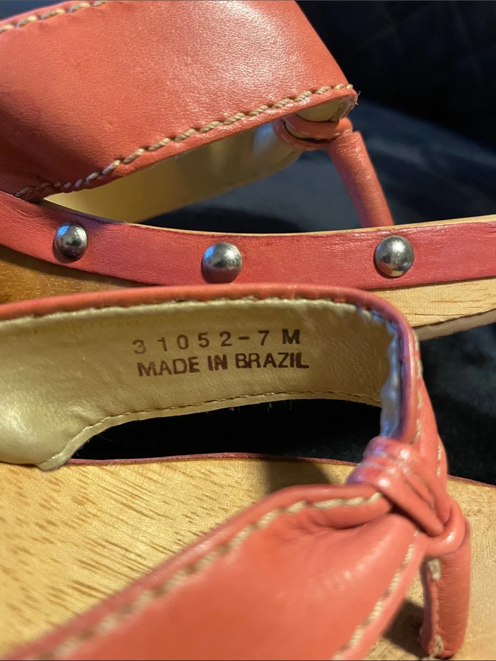 CRB Canyon River Blues-Made in Brazil 🇧🇷 Women Pink Leather Studded Wood Sandals